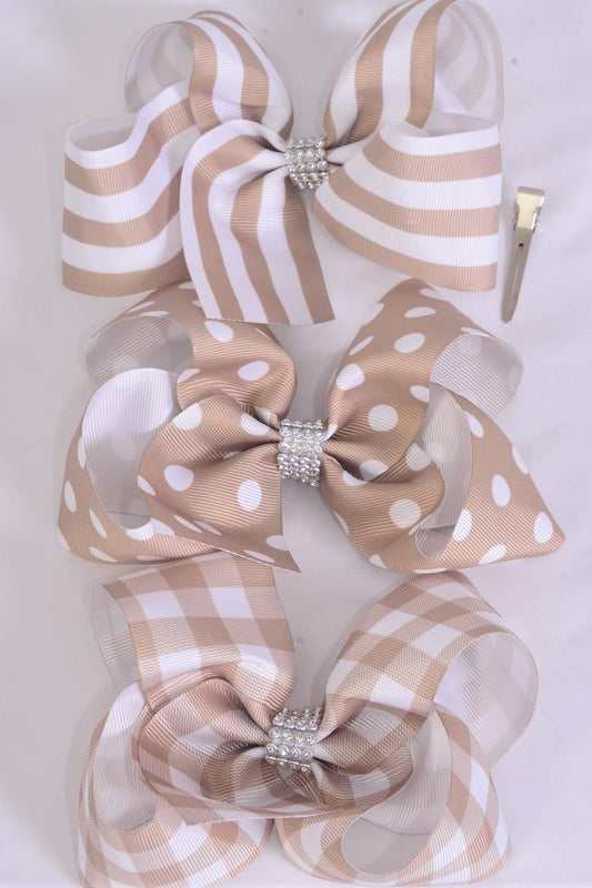 "Neutral Khaki" Hair Bow 6"x5"