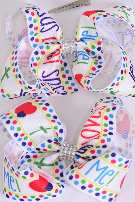 "Jesus Loves Me" Hair Bow 6"x5"