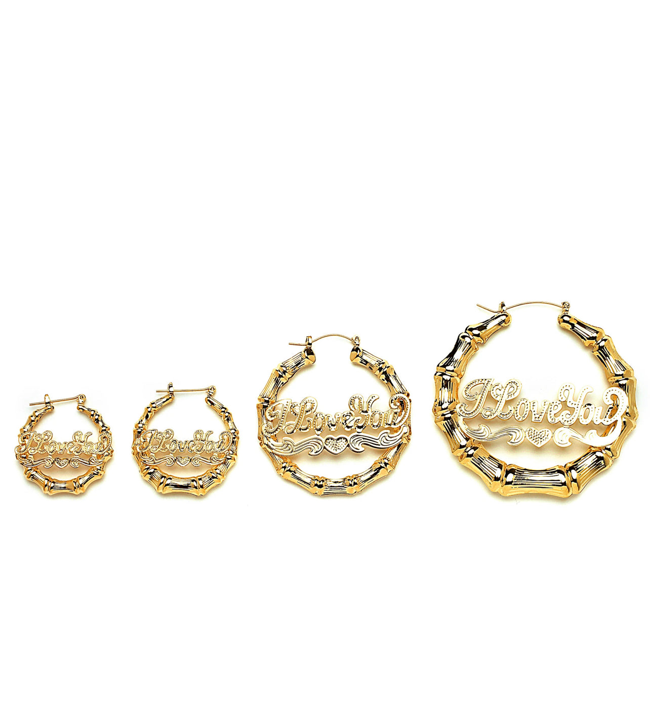 Round Gold "I love you" Bamboo Earrings