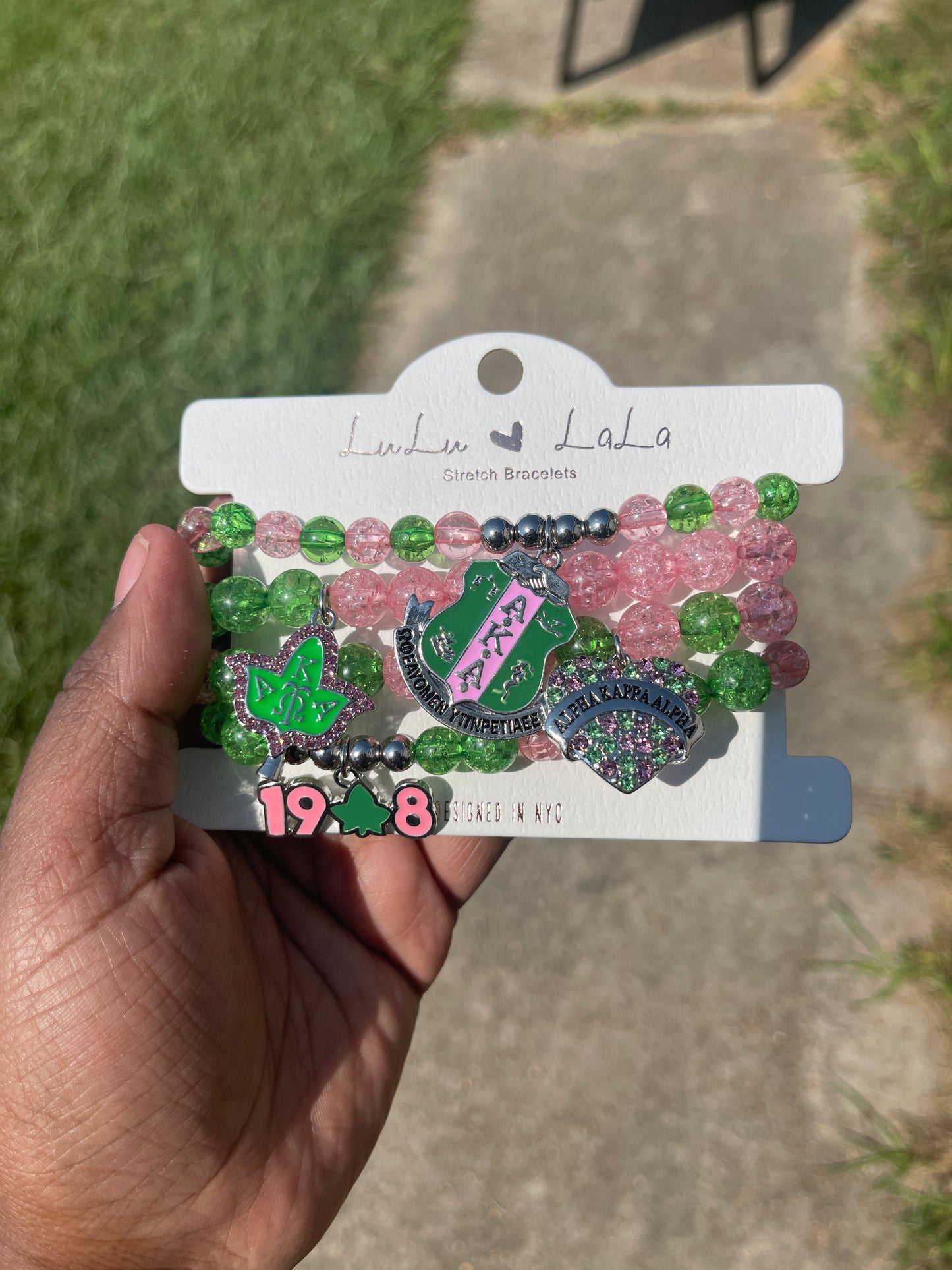 Pink and Green Greek Inspired Stretch Bracelet