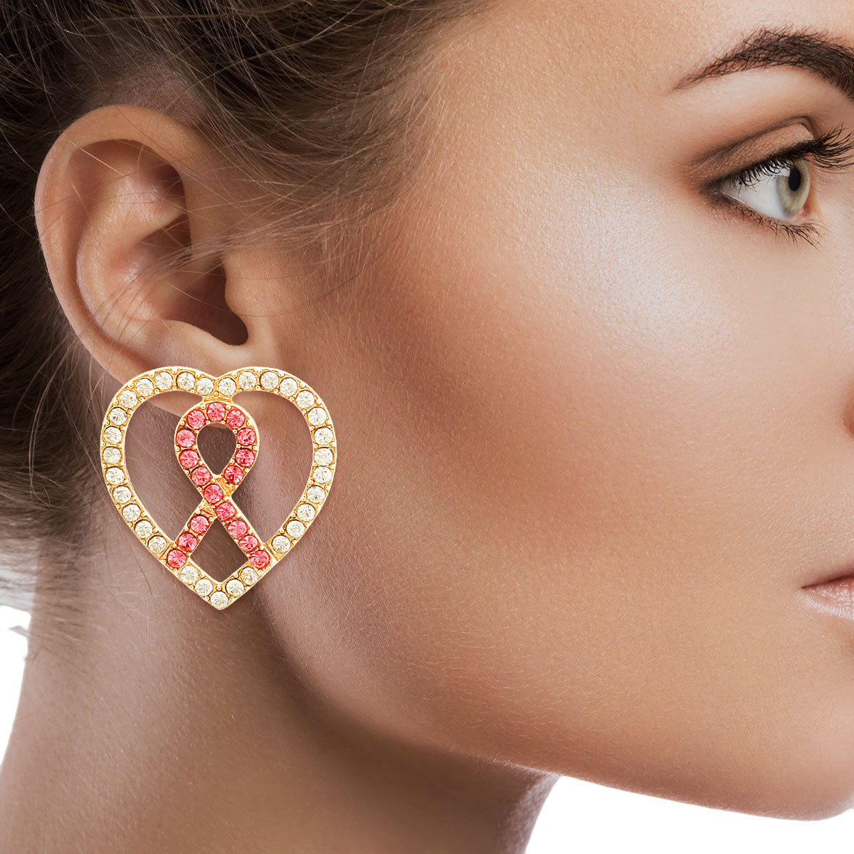 Pink Ribbon Heart Studs