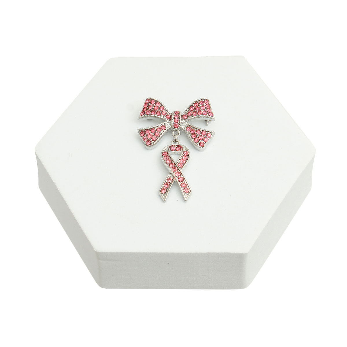 Double Pink Ribbon Brooch