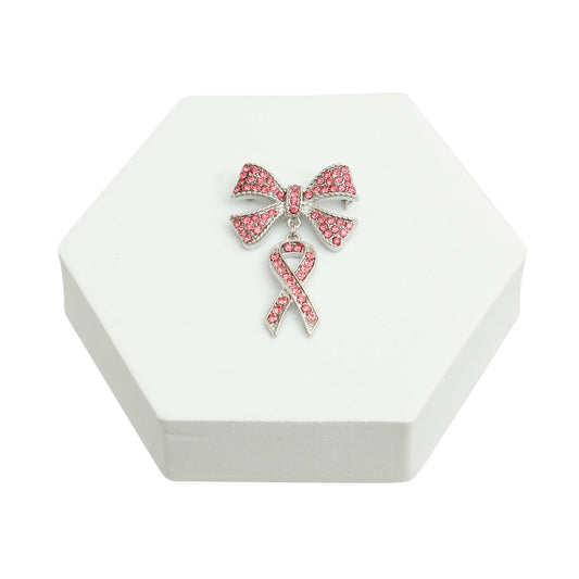 Double Pink Ribbon Brooch