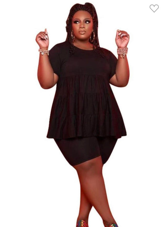 Plus Sized Short Sets with ruffle black