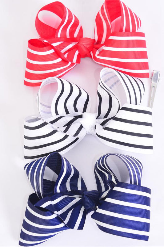 Jumbo Stripe Bow *Alligator Clip