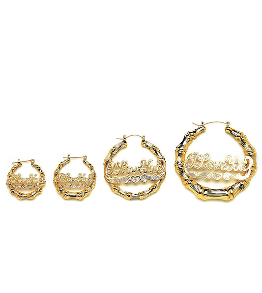 Round Gold "I love you" Bamboo Earrings