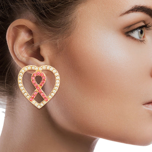 Pink Ribbon Heart Studs