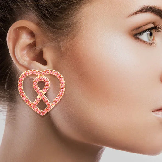 Pink Ribbon Heart Studs
