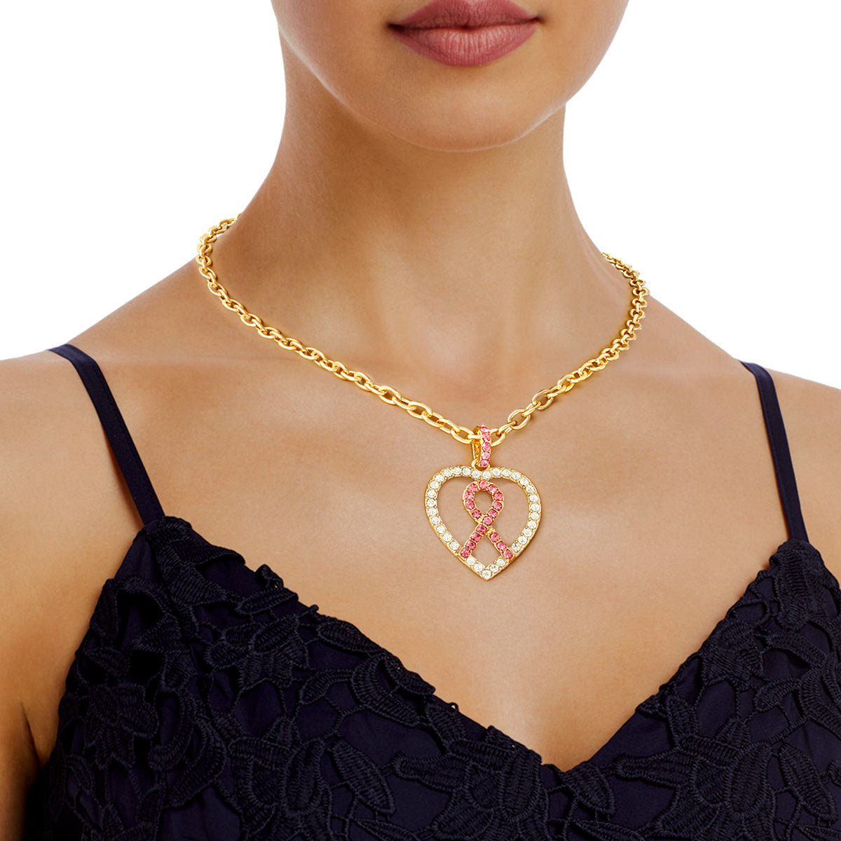 Pink Ribbon Heart Necklace