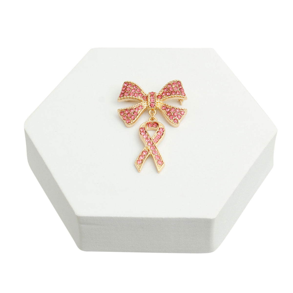Double Pink Ribbon Brooch