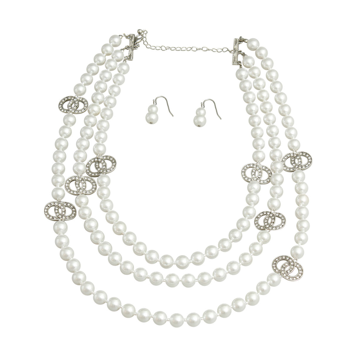 Triple Layer White Pearl Infinity Link Necklace